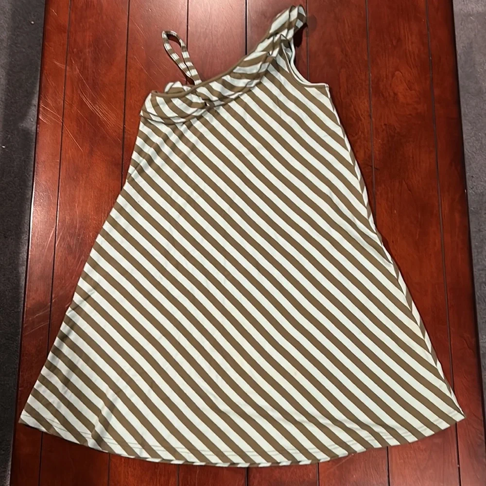 Gymboree Beach Shack Striped One Shoulder Dress Aqua Olive Size 10